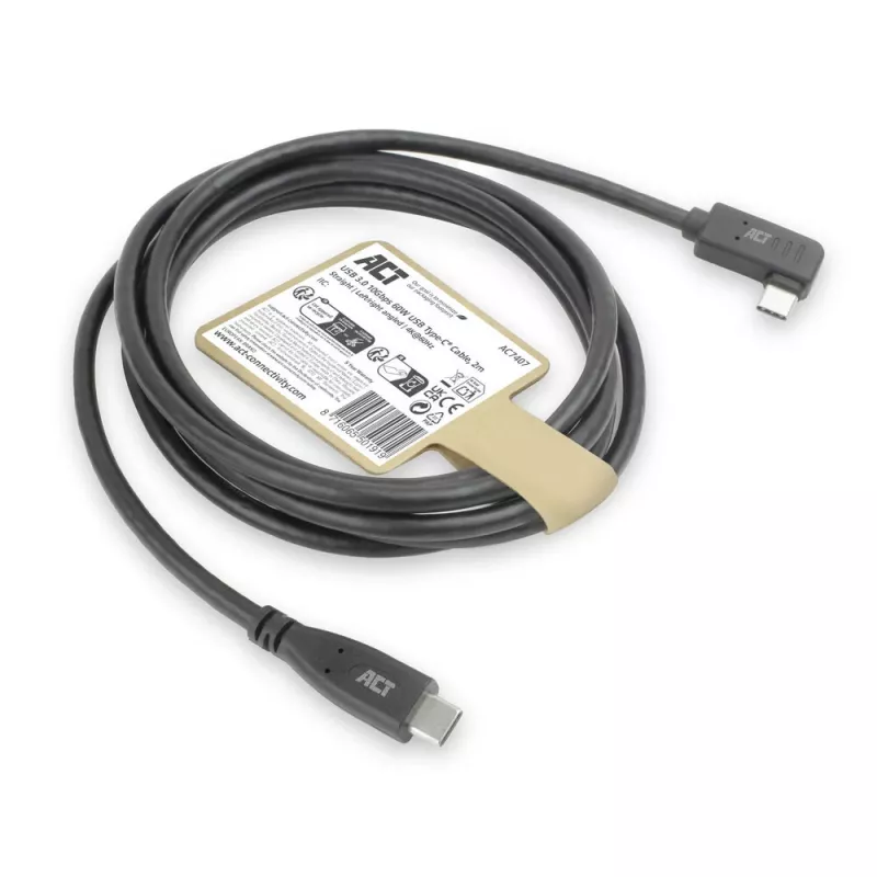 ACT USB 3.0 leņķa kabelis USB-C 2 metri 5 Gbit/s Melns