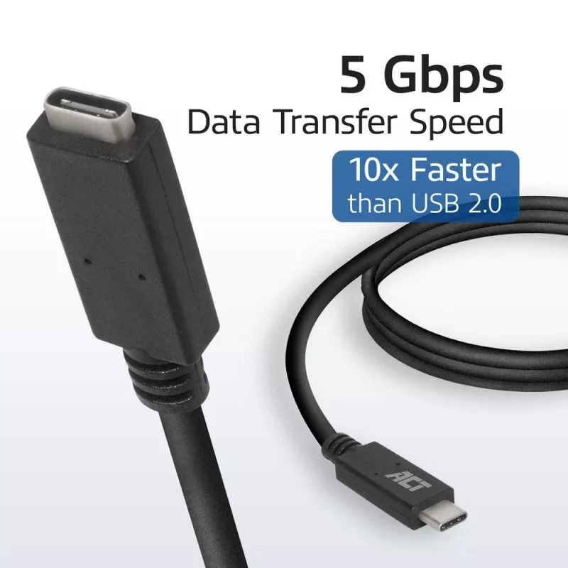 ACT USB 3.0 pagarinājuma kabelis USB-C 2 metri 5 Gbit/s Melns