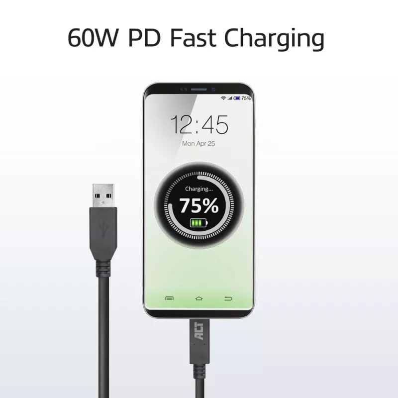 ACT USB 3.0 kabelis USB-A uz USB-C 1 metrs 5 Gbit/s Melns