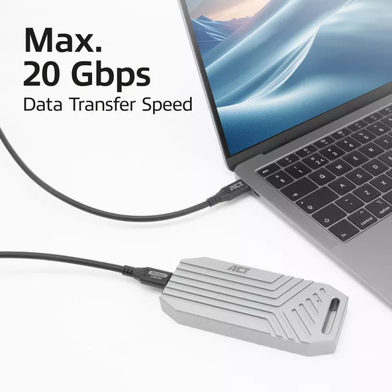 ACT USB4 20Gbps 240W USB Type-C kabelis 1 metrs melns