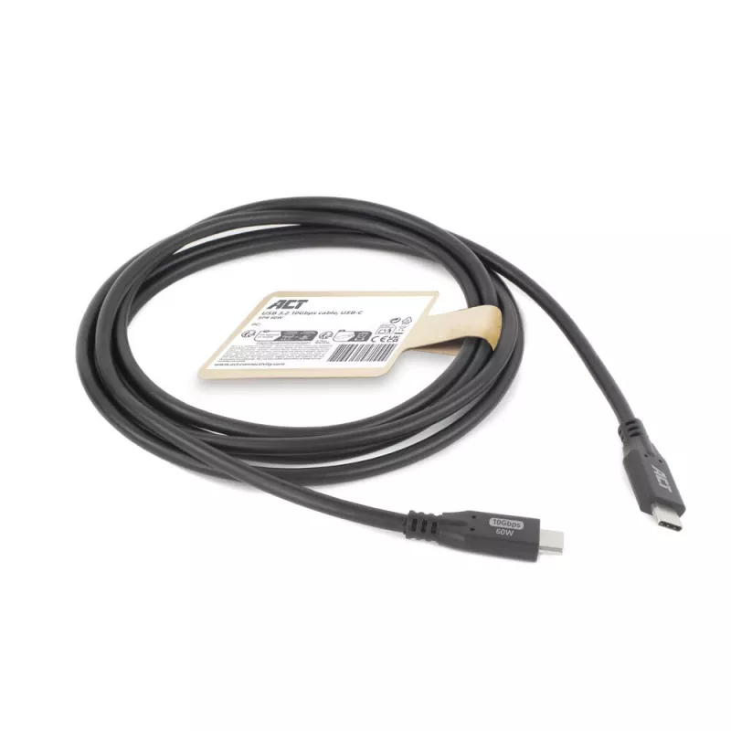 USB Type-C kabelis ACT AC7442 2m 10Gbps 60W Melns