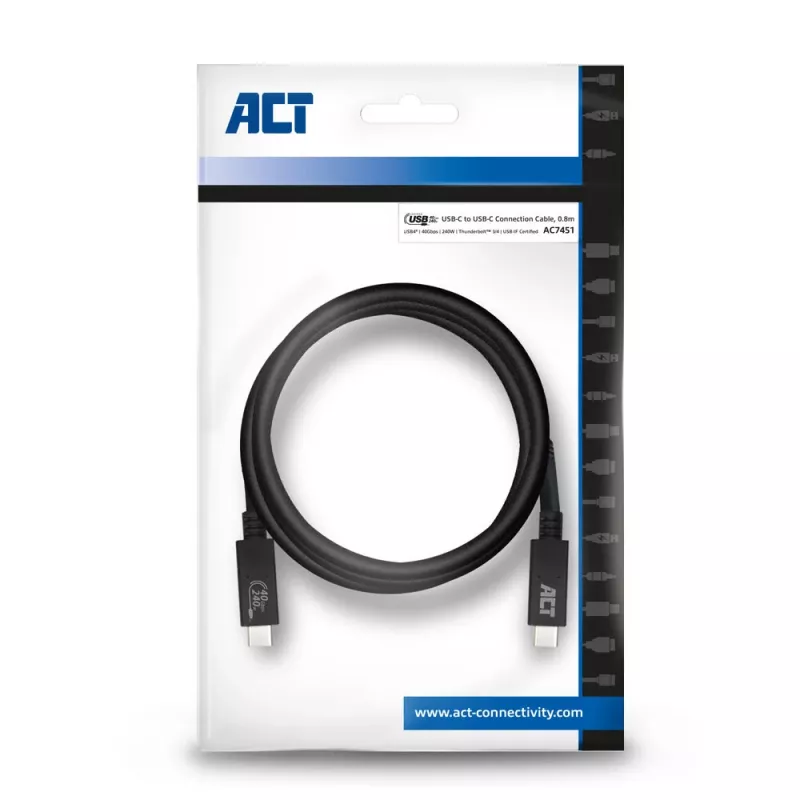 ACT USB4® 40Gbps 240W USB Type-C® kabelis, USB-IF sertificēts 0,8 metri