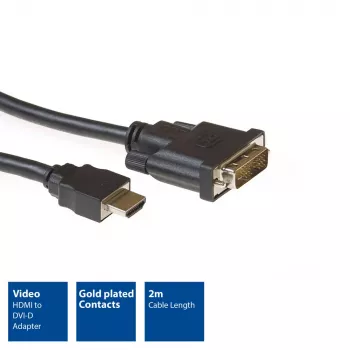 ACT 2 metri HDMI uz DVI-D adaptera kabelis, HDMI A spraudnis – DVI-D vienkanāla vīrišķais 18+1