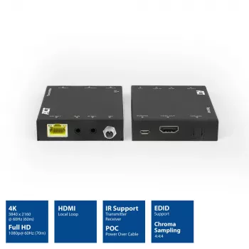 AV raidītājs un uztvērējs ACT 4K HDMI 2.0 pagarinātāja komplekts pa CAT6 UTP ar IR atbalstu 60 metri