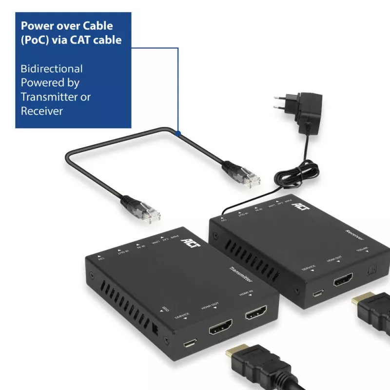 AV raidītājs un uztvērējs ACT 4K HDMI 2.0 pagarinātāja komplekts pa CAT6 UTP ar IR atbalstu 60 metri
