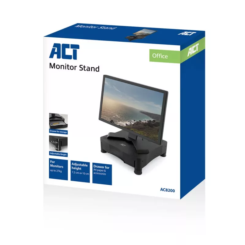 Monitora Statīvs ACT AC8200 Regulējams Augstums Viena Atvilktne Melns