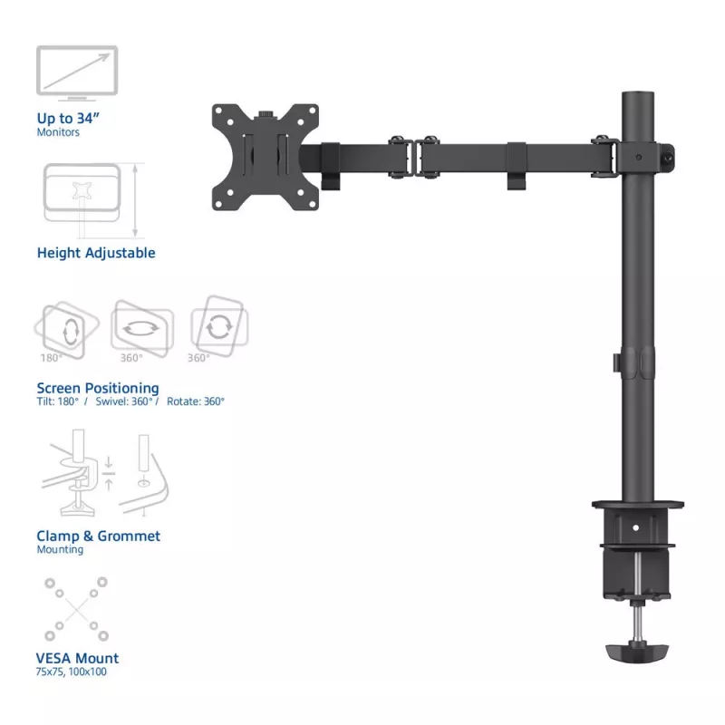 ACT Viena monitora roka Clamp/Bolt-through 8 kg 10-32 collas