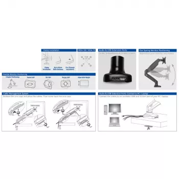 ACT gāzatsperes monitora roka biroja melna AC8311 Clamp/Bolt-through 9 kg