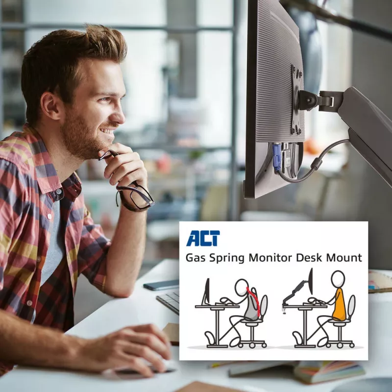 ACT gāzatsperes monitora roka biroja melna AC8311 Clamp/Bolt-through 9 kg