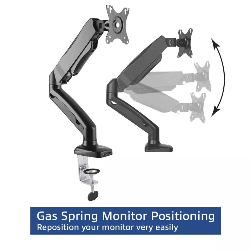 ACT gāzatsperes monitora roka biroja melna AC8311 Clamp/Bolt-through 9 kg