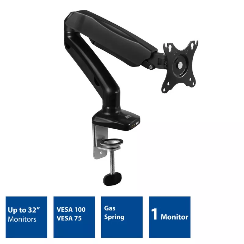 ACT gāzatsperes monitora roka biroja melna AC8311 Clamp/Bolt-through 9 kg