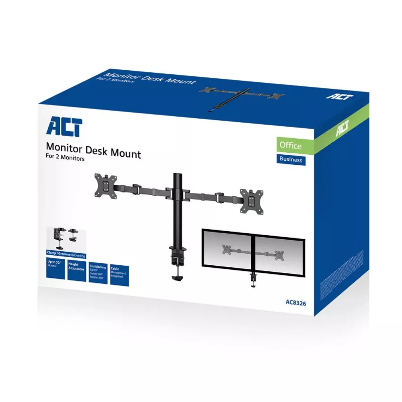 ACT Dual monitora statīvs biroja solid pro skava/caururbjamais 12 kg 10-32 collas