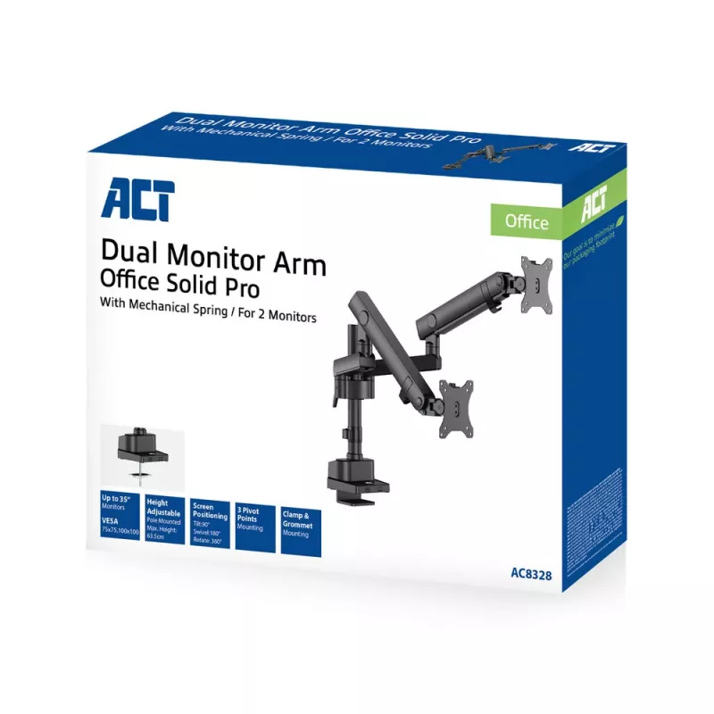 ACT Monitora roka 35 collu biroja solid pro, mehāniskā atspere, 2 monitoriem