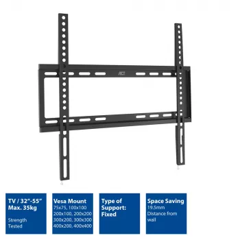 ACT TV Wall Mount 32 inch up to 55 inch VESA 35 kg Melns