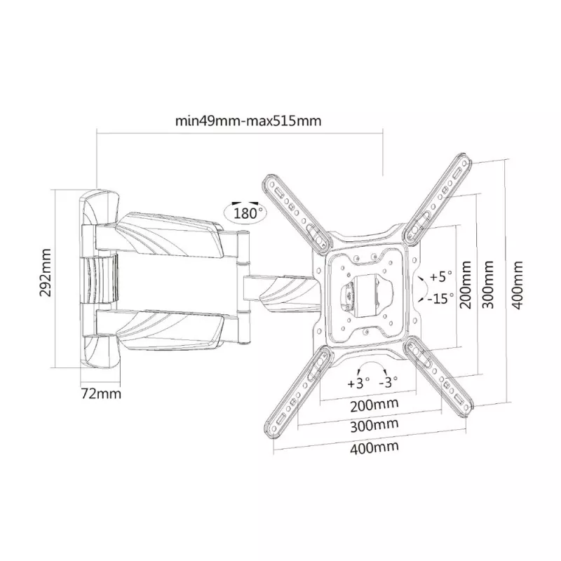 ACT Full Motion TV sienas stiprinājums 23 collas līdz 55 collas VESA 35 kg