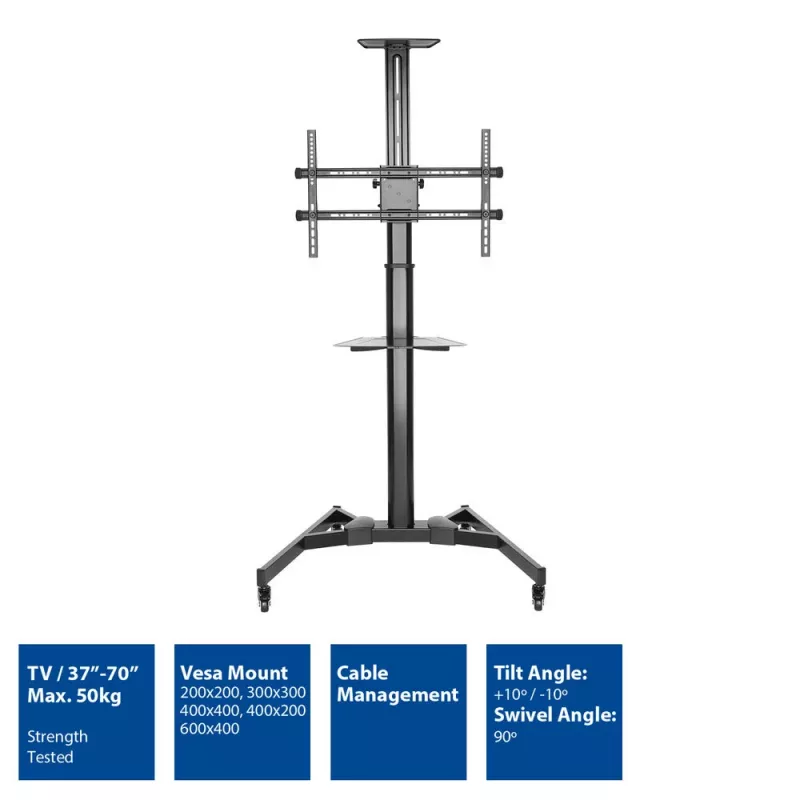 TV statīvs ACT AC8370 Melns 70 collas 50 kg ietilpība VESA 200x200 līdz 600x400