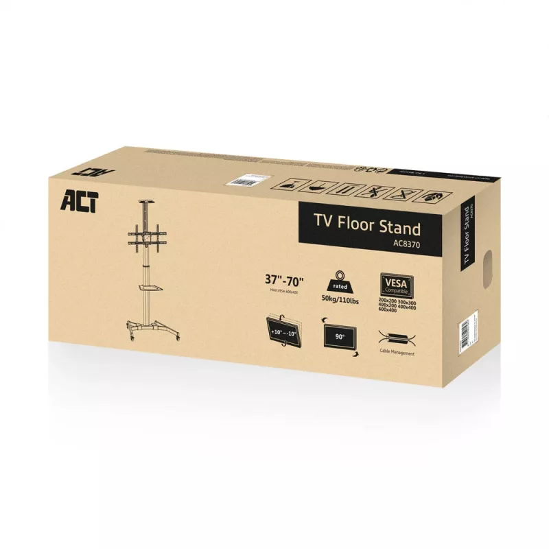 TV statīvs ACT AC8370 Melns 70 collas 50 kg ietilpība VESA 200x200 līdz 600x400