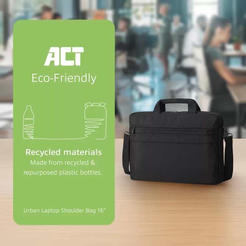 ACT Urban plecu soma portatīvajiem datoriem līdz 16”, izgatavota no pārstrādātām plastmasas pudelēm