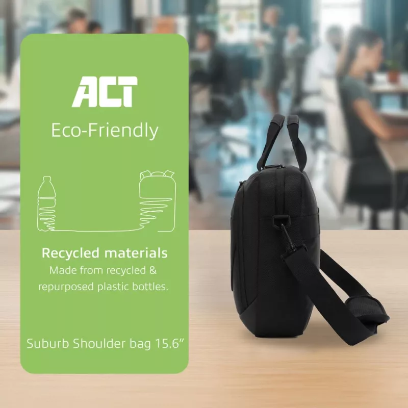 ACT Suburb plecu soma portatīvajiem datoriem līdz 15,6 collām, izgatavota no otrreizēji pārstrādātām plastmasas pudelēm