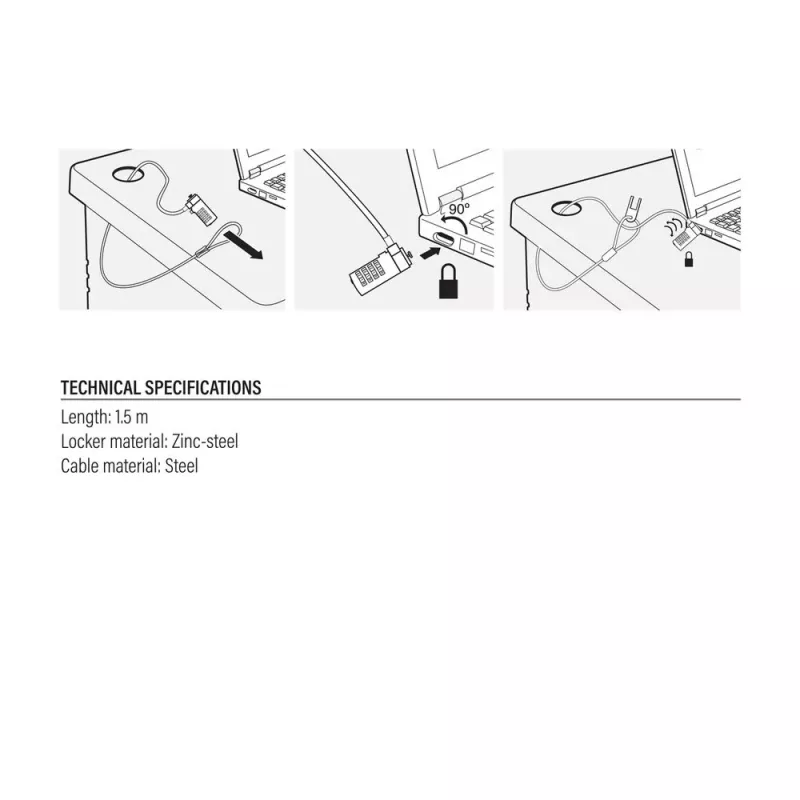 Klēpjdatora slēdzene ACT AC9015 Kombinācijas slēdzene sudraba krāsā