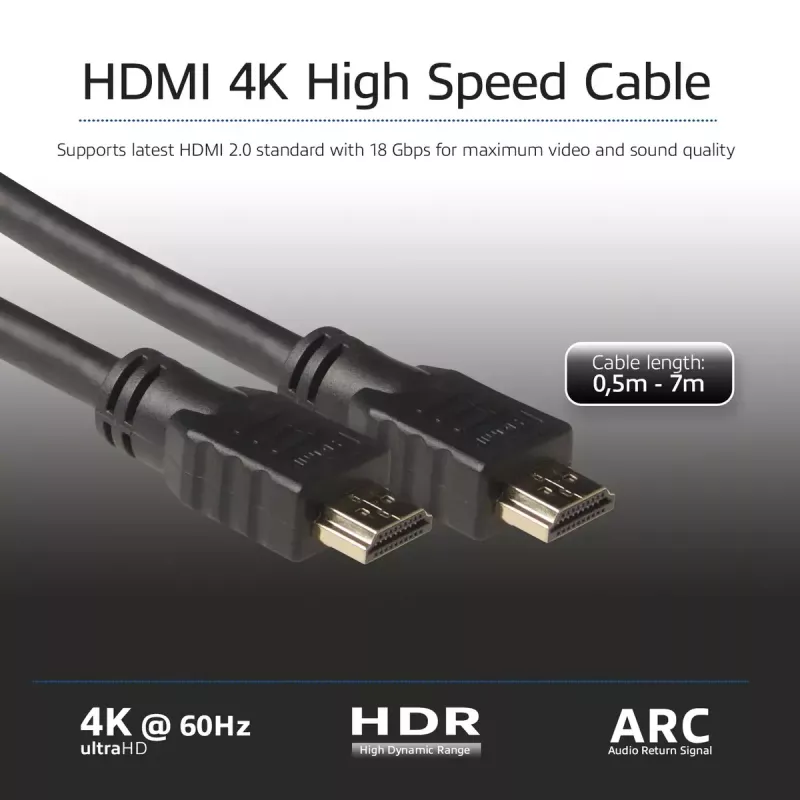 ACT 0.5 metru ātrgaitas kabelis v2.0 HDMI-A vīr. - HDMI-A vīr. (AWG30)