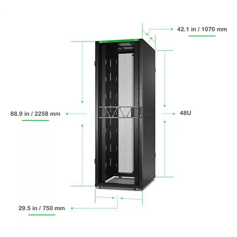 APC NetShelter SX Server Rack Gen 2, 48U, 2258H x 750W x 1070D mm, ar sāniem, melns