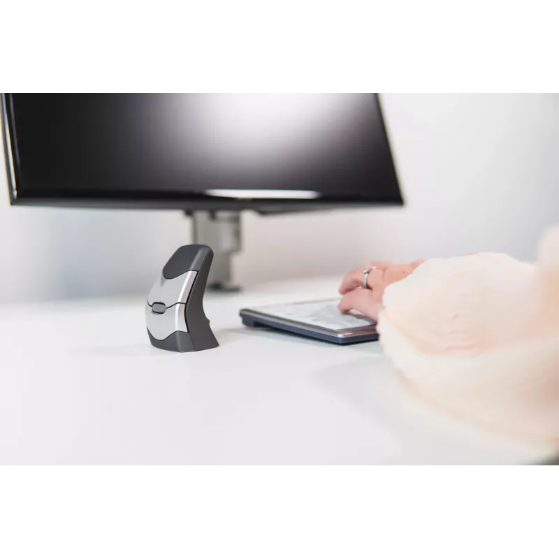 BakkerElkhuizen DXT 2 Precision Mouse bezvadu, abpusējs, vertikāls dizains, lāzera, RF bezvadu + Bluetooth, 2000 DPI, melns, pelēks