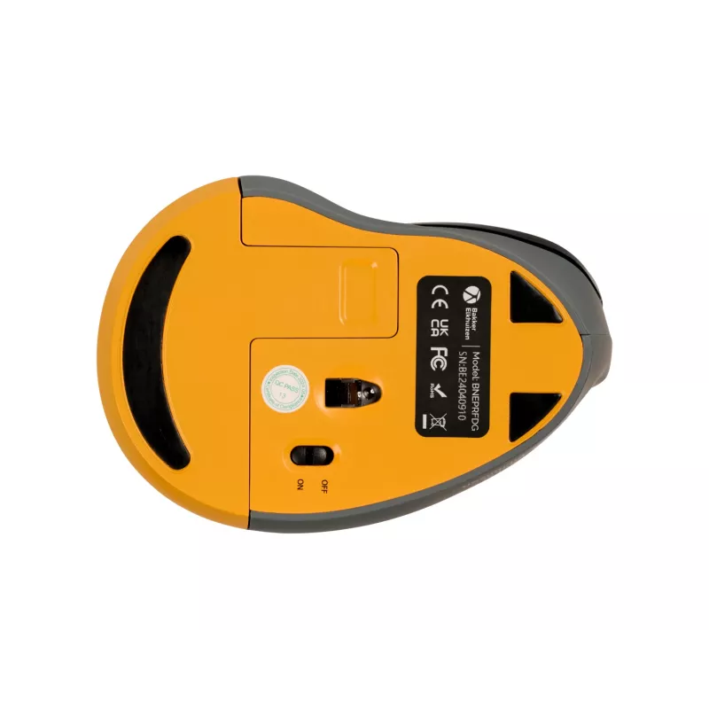 BakkerElkhuizen PRF Mouse Wireless tumši pelēks, labai rokai, vertikāls dizains, optiskais, RF bezvadu, 1600 DPI, melns, pelēks