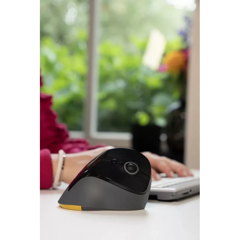 BakkerElkhuizen PRF Mouse Wireless tumši pelēks, labai rokai, vertikāls dizains, optiskais, RF bezvadu, 1600 DPI, melns, pelēks