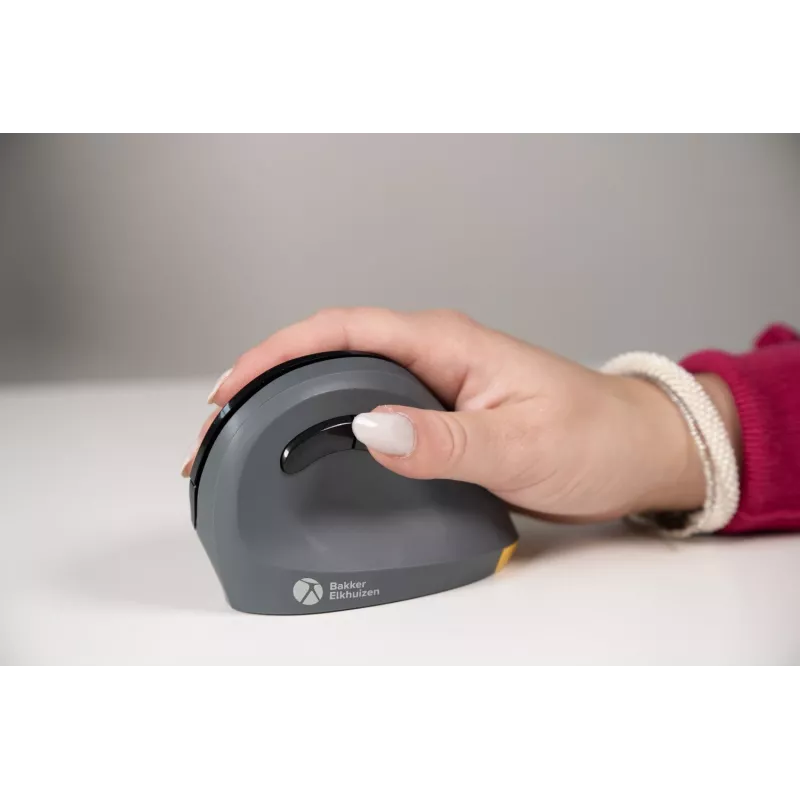 BakkerElkhuizen PRF Mouse Wireless tumši pelēks, labai rokai, vertikāls dizains, optiskais, RF bezvadu, 1600 DPI, melns, pelēks