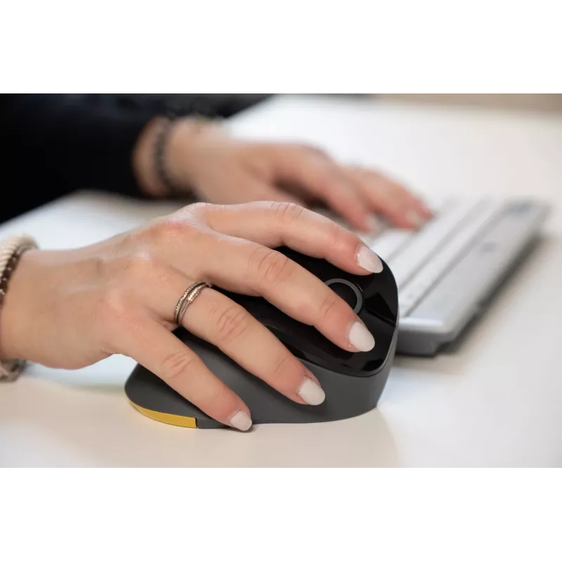BakkerElkhuizen PRF Mouse Wireless tumši pelēks, labai rokai, vertikāls dizains, optiskais, RF bezvadu, 1600 DPI, melns, pelēks