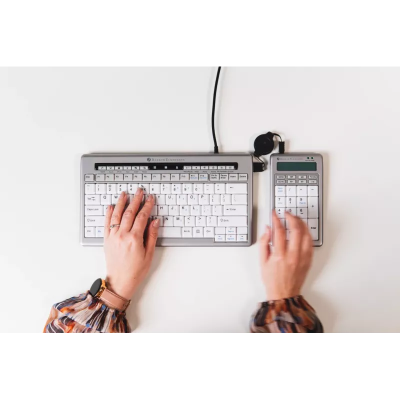 BakkerElkhuizen S-board 840 ciparu tastatūra, USB, PC, 1,2 m, gaiši pelēka, balta