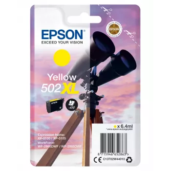 Epson vienpakas dzeltenā 502XL tinte, augstas (XL) ietilpības, dzeltena, uz pigmenta bāzes, 6,4 ml, 1 gab., 470 lapas