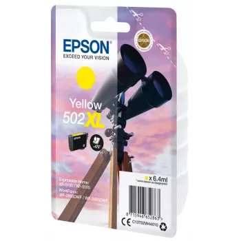 Epson vienpakas dzeltenā 502XL tinte, augstas (XL) ietilpības, dzeltena, uz pigmenta bāzes, 6,4 ml, 1 gab., 470 lapas