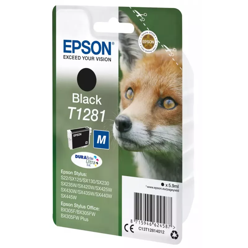 Epson T1281 Fox Singlepack tintes kasetne, melna