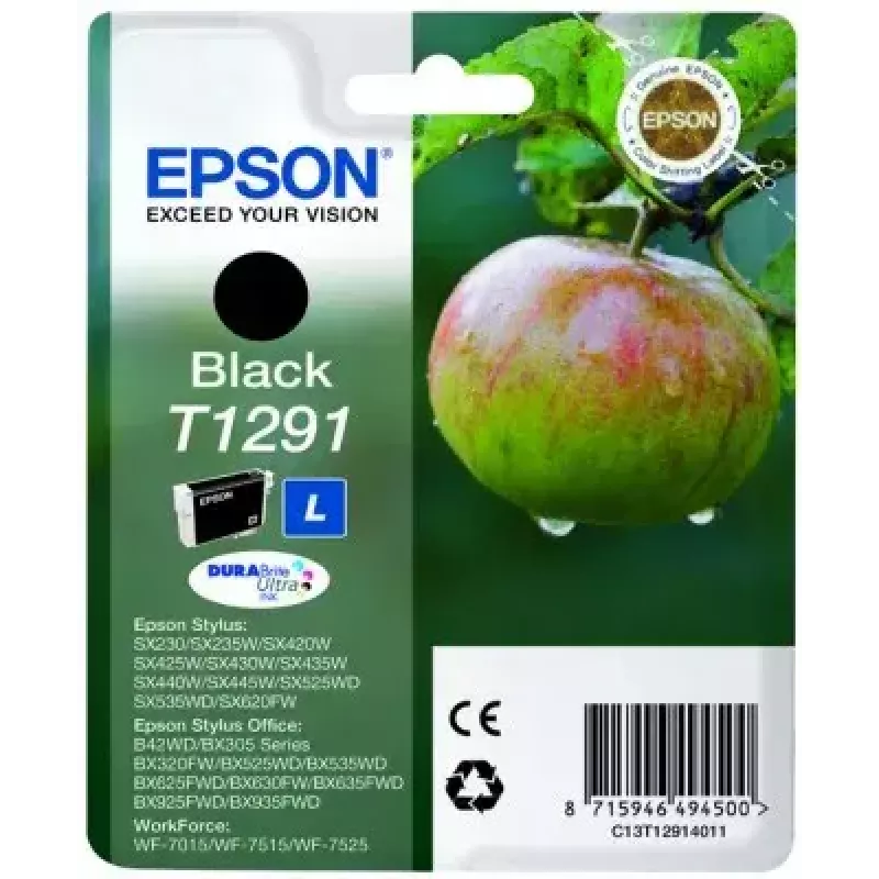 Ink cartridge Epson T1291 DURABrite Ultra — melns pigments, viens iepakojums, 1 gab.