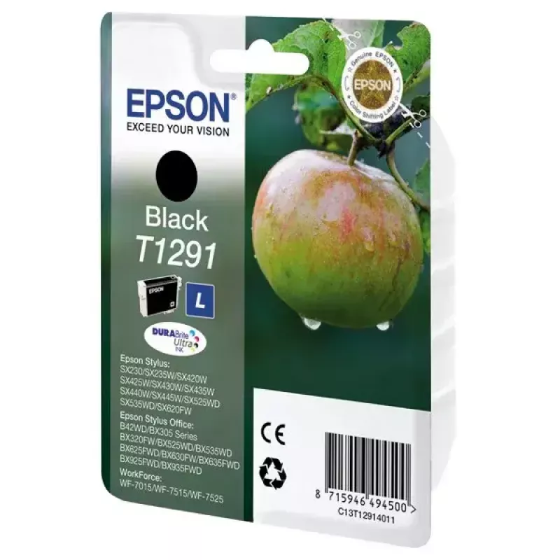 Ink cartridge Epson T1291 DURABrite Ultra — melns pigments, viens iepakojums, 1 gab.