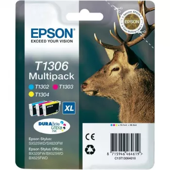 Epson Stag Multipack 3-colours T1306 DURABrite Ultra Ink, ciāna, fuksīna, dzeltena, pigmenta tinte, 1 gab., Multi pack
