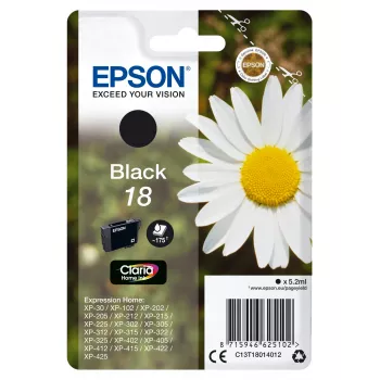 Epson Daisy Singlepack Melns 18 Claria Home Ink, melna, Pigmenta bāzes tinte, 5,2 ml, 1 gab., 175 lapas