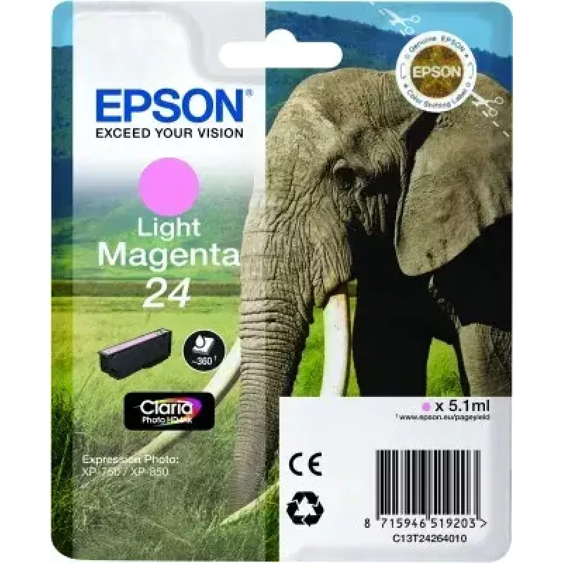 Tintes kasetne Epson C13T24264010 oriģināla uz pigmenta bāzes Gaiši fuksīna vienas kasetnes iepakojumā