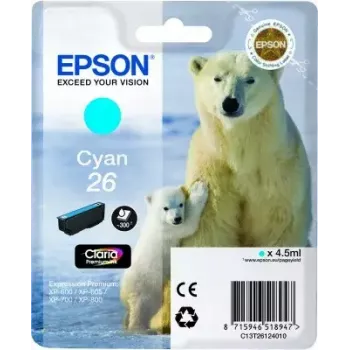 Tintes kasetne Epson C13T26124010 Singlepack ciāna 26 Claria Premium — Ciāna, 1 gab.