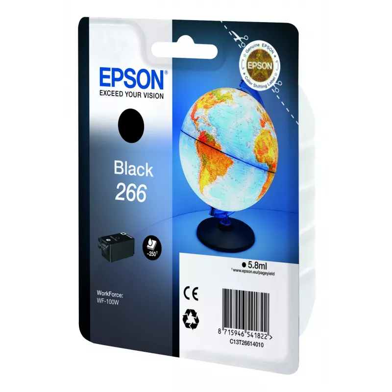Epson Globe Singlepack Melns 266 tintes kasetne, melna, Pigmenta bāzes tinte, 5,8 ml, 1 gab., 250 lappuses