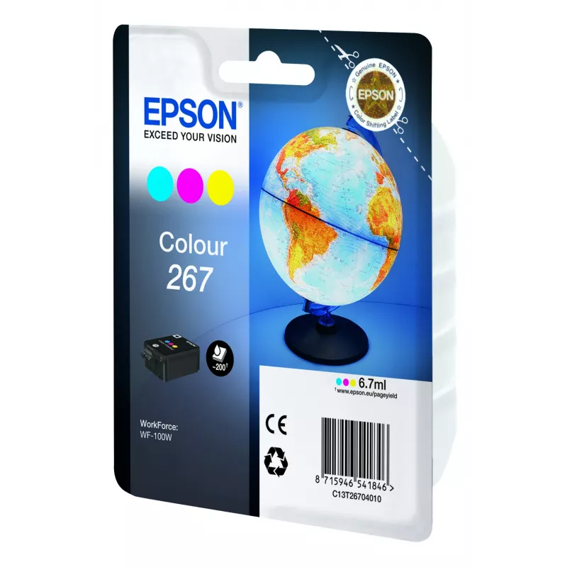 Epson Globe Singlepack Colour 267 tintes kasetne, ciāna, fuksīna, dzeltena, pigmenta bāzes tinte, 6.7 ml, 1 gab., 200 lapas