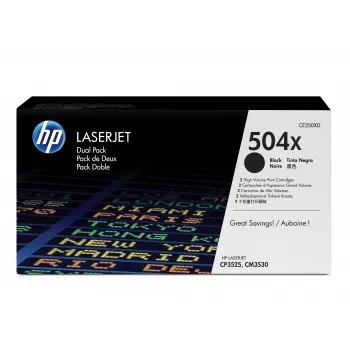 HP 504X 2 iepakojumi Augstas ietilpības Melns oriģinālās LaserJet tonera kasetnes