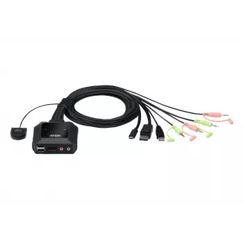 ATEN 2 portu USB-C DisplayPort hibrīda kabeļa KVM slēdzis, 4096 x 2160 pikseļi, 4K Ultra HD, 0,74 W, melns