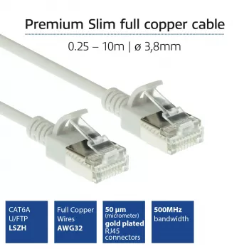 ACT pelēks 5 metru LSZH U/FTP CAT6A datu centra plānā komutācijas vads bez aizķeršanās ar RJ45 savienotājiem
