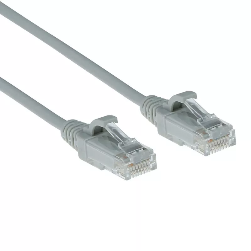 ACT pelēks 0,25 metri LSZH U/UTP CAT6 datacentra plānas konstrukcijas komutācijas kabelis bez aizķeršanās ar RJ45 savienotājiem