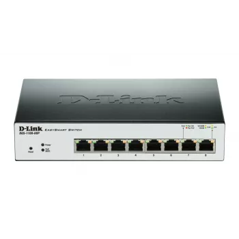 D-Link DGS-1100-08P tīkla slēdzis, pārvaldīts L2, Gigabit Ethernet (10/100/1000), Power over Ethernet (PoE), melns