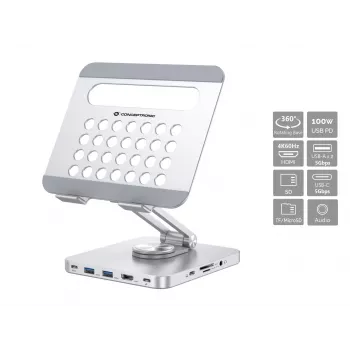 Conceptronic DONN26G, Silver, Planšetdators, Multivides statīvs, Alumīnijs, 100 W, MicroSD (TransFlash), SD, SDHC, SDXC