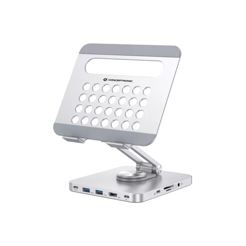Conceptronic DONN26G, Silver, Planšetdators, Multivides statīvs, Alumīnijs, 100 W, MicroSD (TransFlash), SD, SDHC, SDXC
